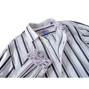Robert Graham Men Striped Button Up shirt XL Eclectic Artsy Preppy Business Work